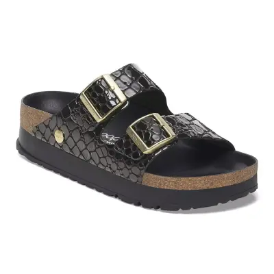 Birkenstock Arizona Platform Nl Shiny Croc Çift Bant Siyah Kadın Terlik - 1