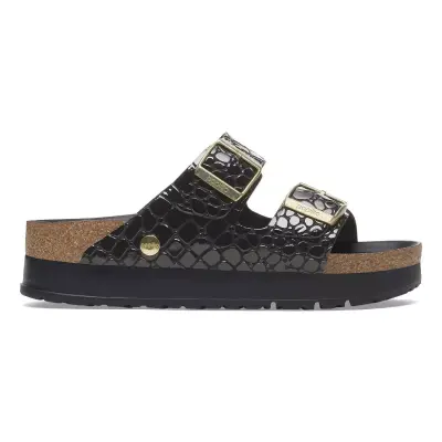 Birkenstock Arizona Platform Nl Shiny Croc Çift Bant Siyah Kadın Terlik - 2
