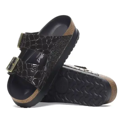 Birkenstock Arizona Platform Nl Shiny Croc Çift Bant Siyah Kadın Terlik - 5