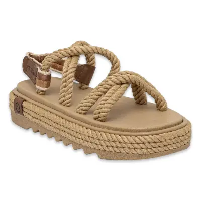 Bohonomad Bodrum Mid Platform Halat Bej Kadın Sandalet - 1