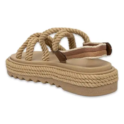 Bohonomad Bodrum Mid Platform Halat Bej Kadın Sandalet - 4