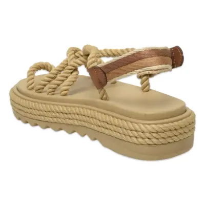 Bohonomad Ibiza Mid Platform Halat Bej Kadın Sandalet - 4