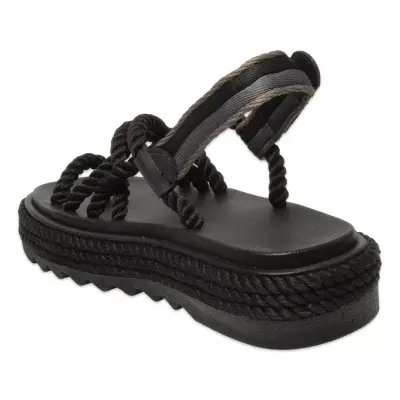 Bohonomad Ibiza Mid Platform Halat Siyah Kadın Sandalet - 4