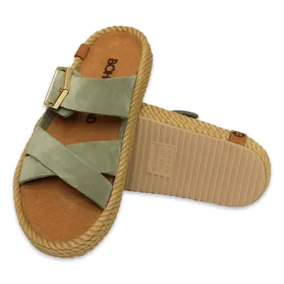 Bohonomad Sevilla Çift Bant Yeşil Kadın Terlik - 4