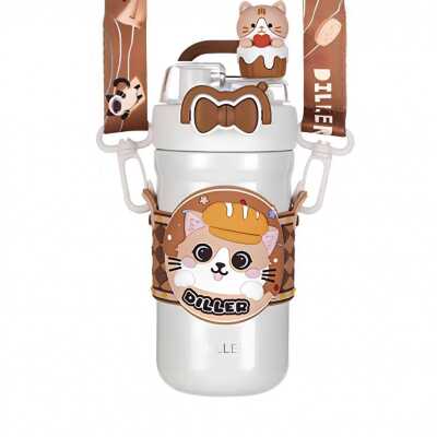 Diller D9391 Kedi Figür Paslanmaz Çelik Desenli Termos 490 Ml Kahverengi Unisex Termos Ve - DILLER