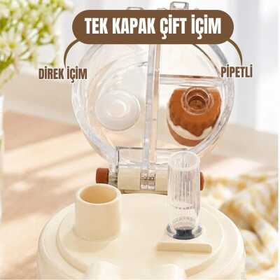 Diller D9391 Kedi Figür Paslanmaz Çelik Desenli Termos 490 Ml Kahverengi Unisex Termos Ve - 3