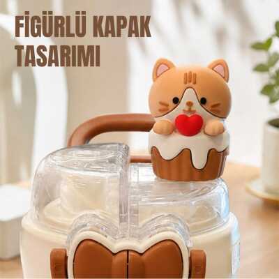 Diller D9391 Kedi Figür Paslanmaz Çelik Desenli Termos 490 Ml Kahverengi Unisex Termos Ve - 4