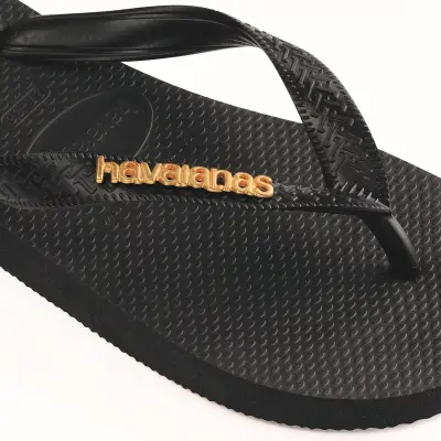 Havaianas 4127244 Top Logo Metallic Parmak Arası Siyah-Beyaz Kadın Terlik - 5