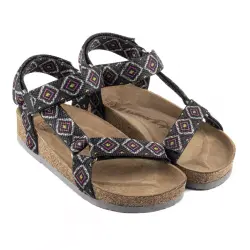 Lemoors TenGri Ethnic Rug Pattern Deri Günlük Kadın Sandalet 