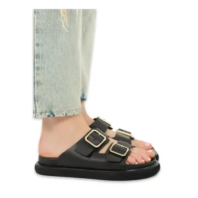 Lemoors Wmars102 Maria Smooth Deri Günlük Bantli Siyah Kadın Terlik - Lemoors (1)