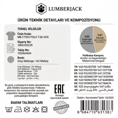 Lumberjack Ct953 101079283 Basic Polo Gri Erkek T-Shirt - 5
