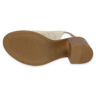 Mammamia D25Ys-2915 Günlük Kalin Topuklu Krem Kadın Sandalet - 5