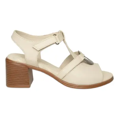 Mammamia D26Ys-2990 Günlük Kalin Topuklu Krem Kadın Sandalet - Mammamia (1)