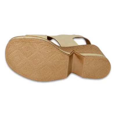 Mammamia D26Ys-5410 Günlük Topuklu Krem Kadın Sandalet - 5