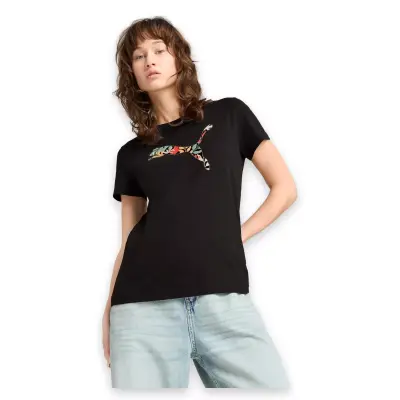 Puma 685081 Graphics Floral Cat Logo Tee Siyah Kadın T-Shirt 