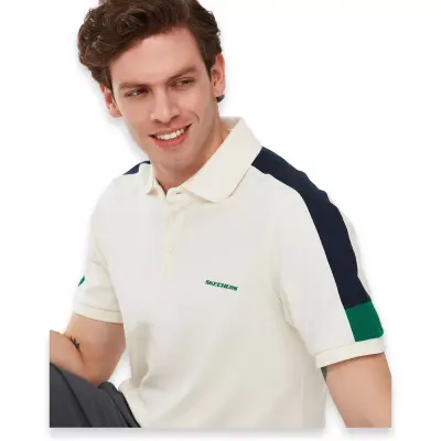 Skechers S221047 M Colorblock Polo Beyaz Erkek T-Shirt - 5