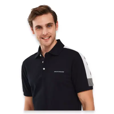 Skechers S221047 M Colorblock Polo Siyah Erkek T-Shirt - 5