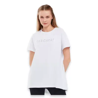 Skechers S231293 W Graphic Tee Crew Neck Beyaz Kadın T-Shirt - 1