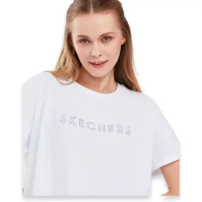 Skechers S231293 W Graphic Tee Crew Neck Beyaz Kadın T-Shirt - 4