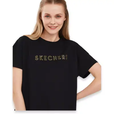 Skechers S231293 W Graphic Tee Crew Neck Siyah Kadın T-Shirt - 5