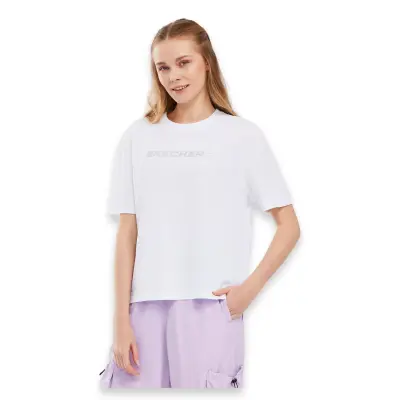 Skechers S241012 Graphic W Sleeve Beyaz Kadın T-Shirt 