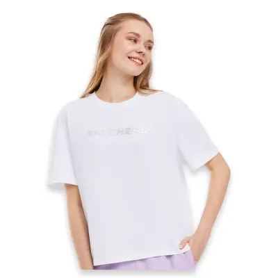 Skechers S241012 Graphic W Sleeve Beyaz Kadın T-Shirt - 5
