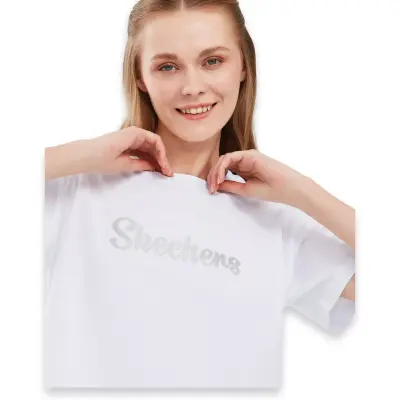 Skechers S241212 Graphic W Sleeve Beyaz Kadın T-Shirt - 5