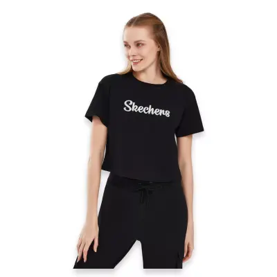 Skechers S241212 Graphic W Sleeve Siyah Kadın T-Shirt 