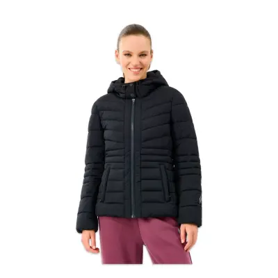 Skechers S2520203 W Fitted Hoodie Puffer Jacket Siyah Kadın Mont - 1