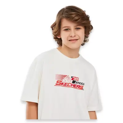 Skechers Sk241020 Graphic Tee Sleeve Kırık Beyaz Çocuk T-Shirt - 4