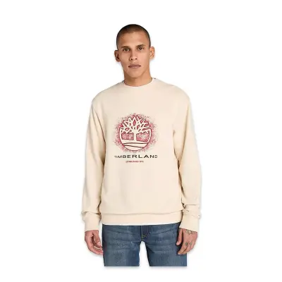Timberland Tb0A5Mc7 Front Seasonal Tree Logo Graphic Crewnec Krem Erkek Sweatshirt - 1