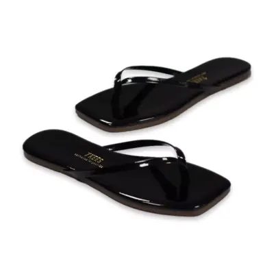 Tkees Tk-1014Z Parmak Arası Kare Burun Siyah Rugan Kadın Terlik - 2