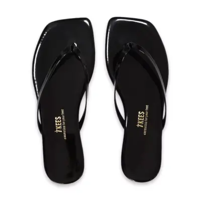 Tkees Tk-1014Z Parmak Arası Kare Burun Siyah Rugan Kadın Terlik - 1