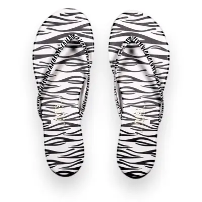 Tkees Tk-2209 Klasik Desenli Parmak Arası BeyazSiyah Kadın Terlik - 3