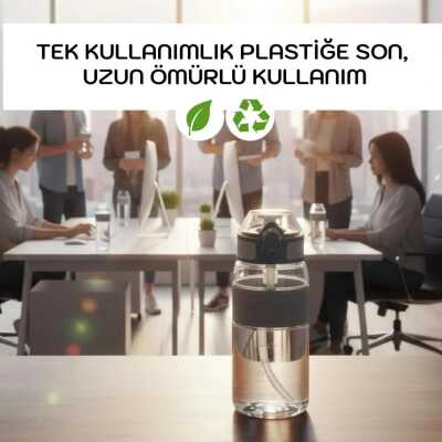 Uzspace 4105 440 Ml Silikon Gövde Pipetli Tritan Su Matarası Gri Unisex Suluk & Matara - 3